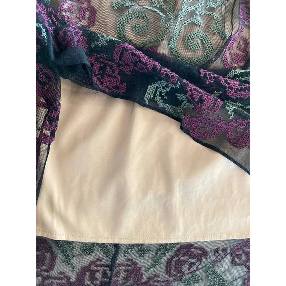 Sundance Lucky In Love Sleeveless Dress Size 10 Black Tulle Embroidered Overlay - Picture 11 of 16